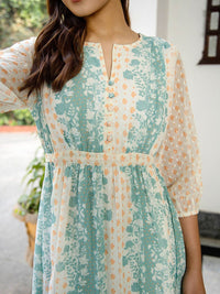 Janasya Dobby Georgette Floral Flared Dress