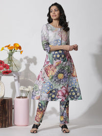 W Floral Printed Regular Pure Cotton Kurta With Trousers