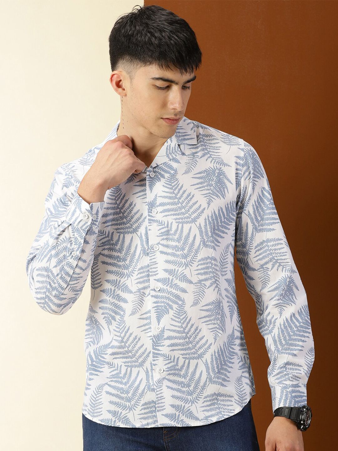 Thomas Scott Classic Floral Printed Cuban Collar Cotton Casual Shirt
