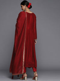 Libas Women Maroon Floral Embroidered Sequinned Kurta with Trousers & Dupatta
