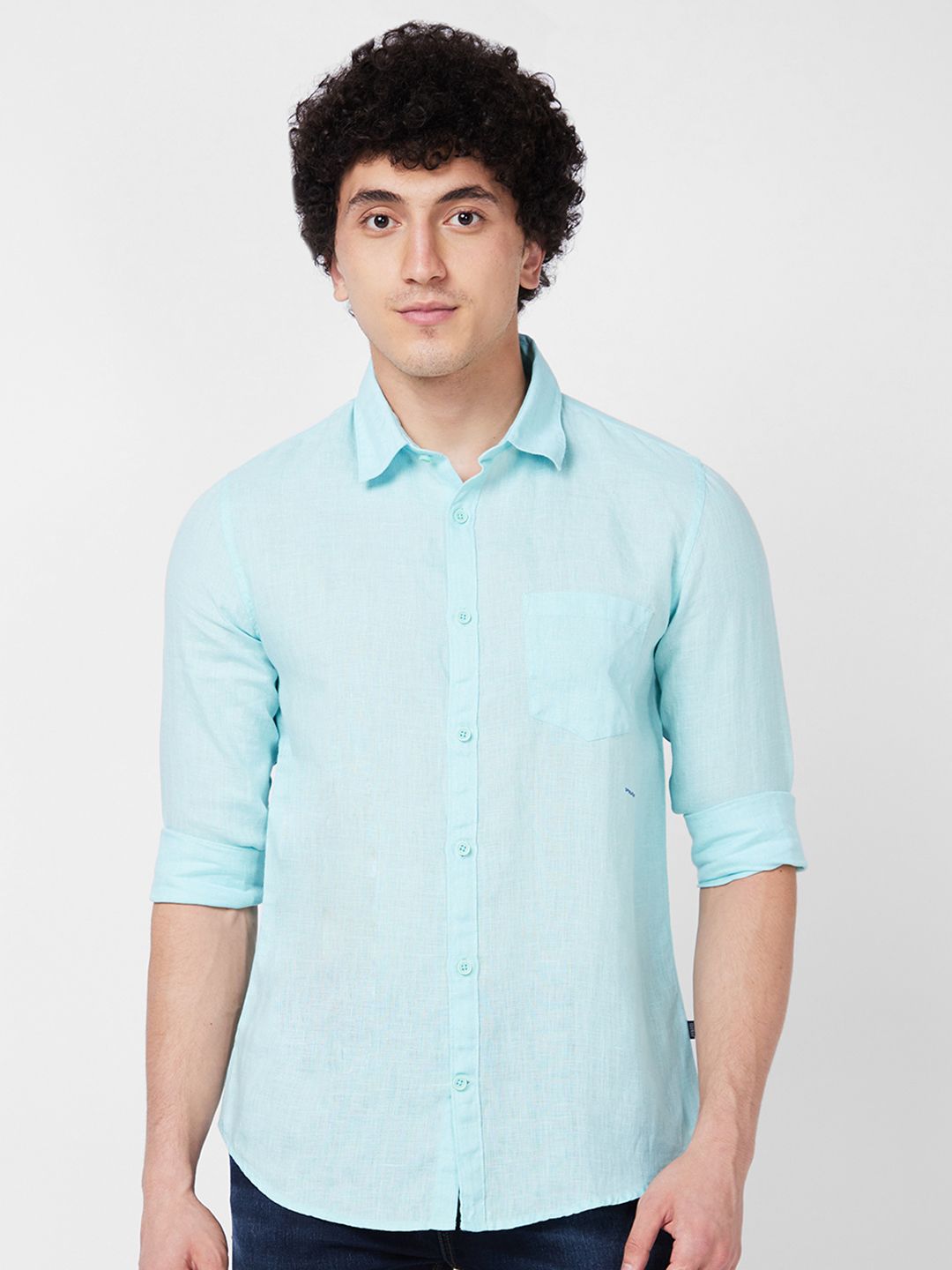 SPYKAR Spread Collar Linen Casual Shirt