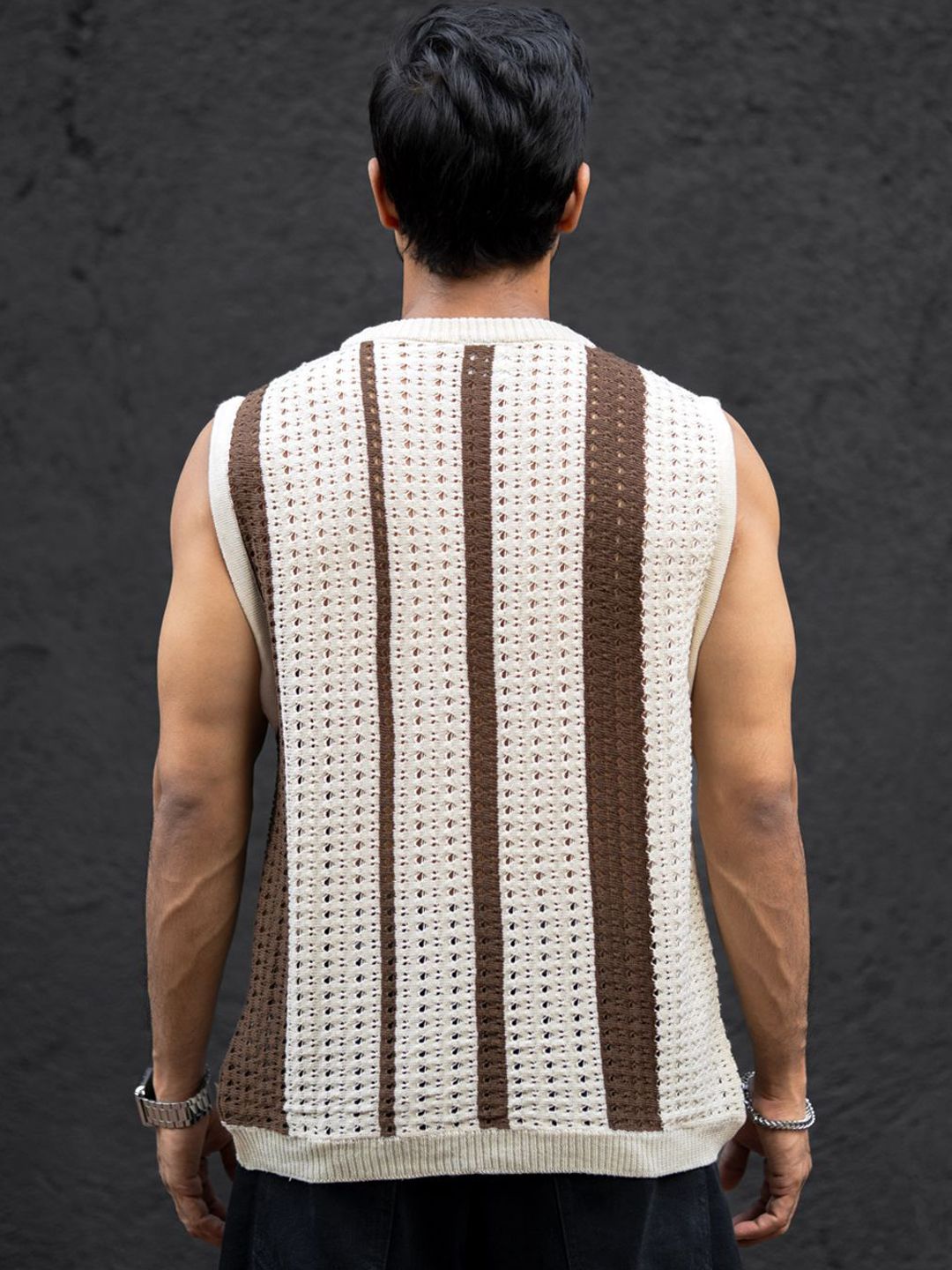 Powerlook Striped Round Neck Sleeveless T-Shirt