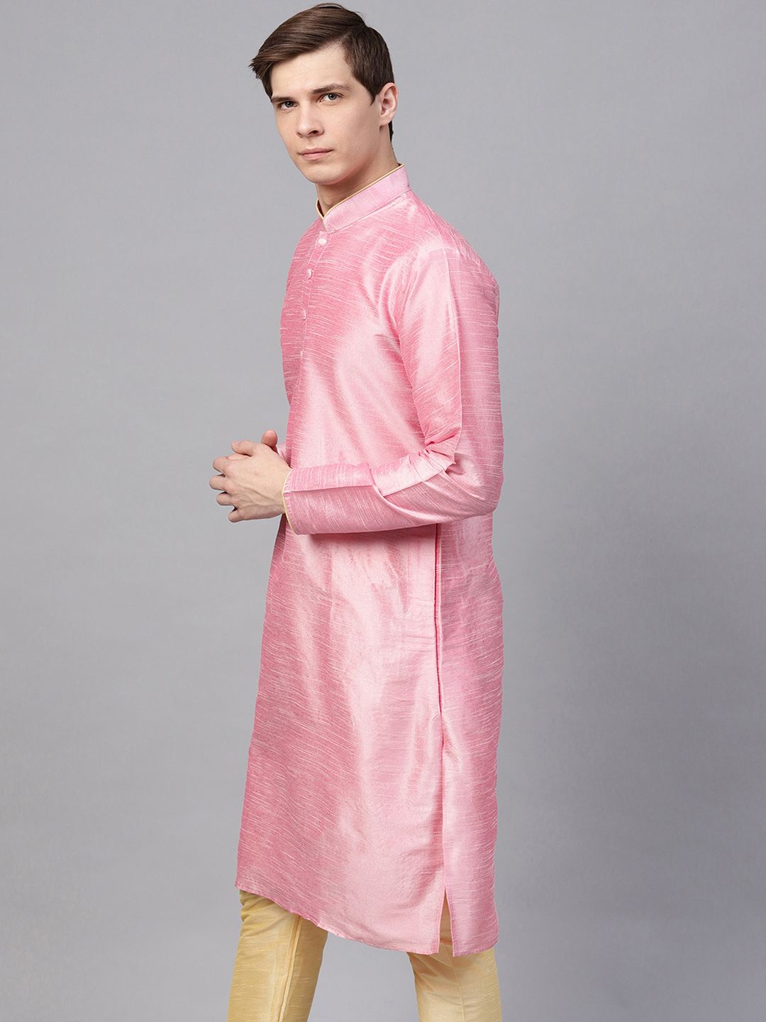SOJANYA Men Pink Solid Kurta Lurus