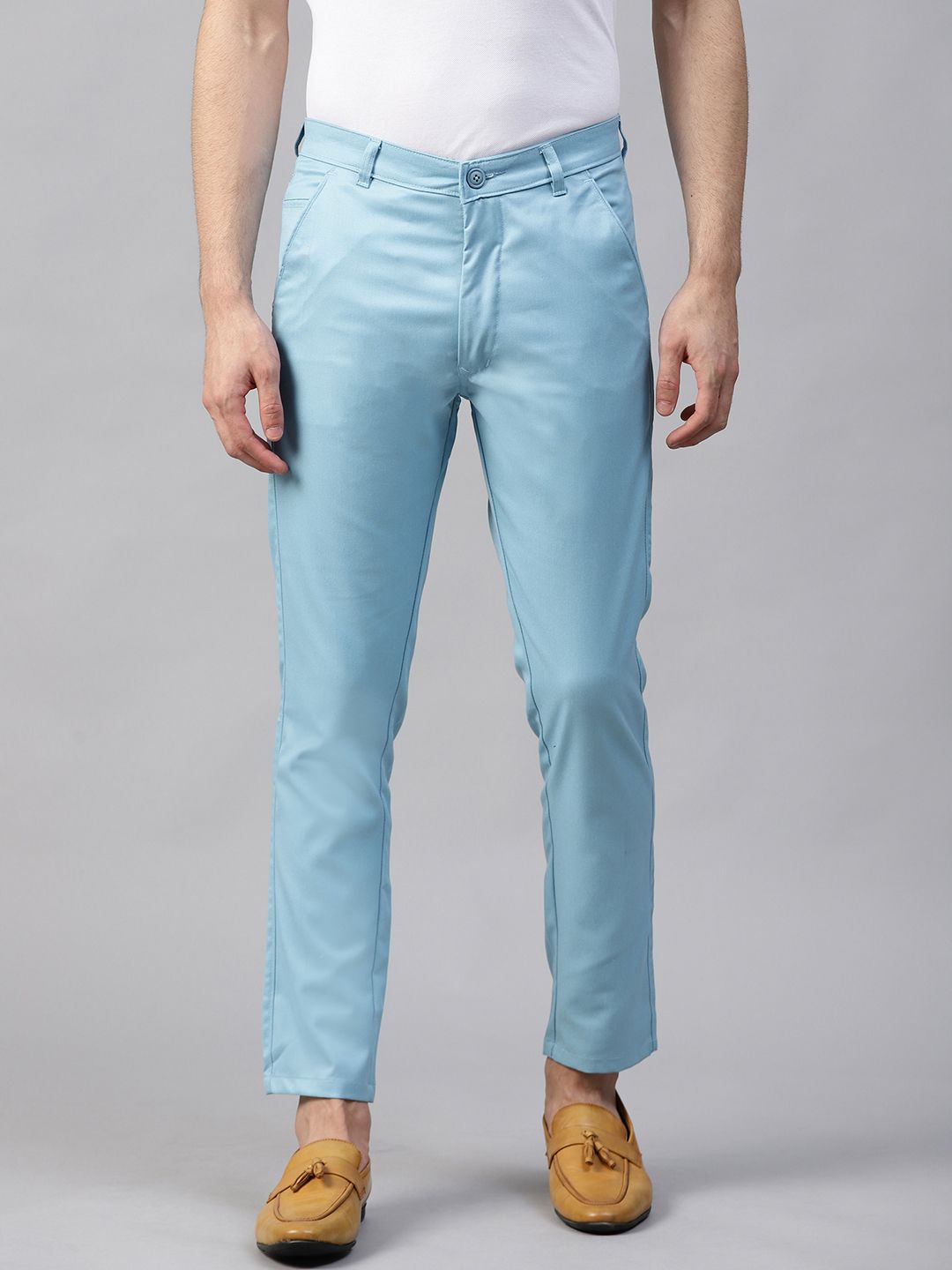 DENNISON Men Blue Smart Tapered Fit Solid Chinos