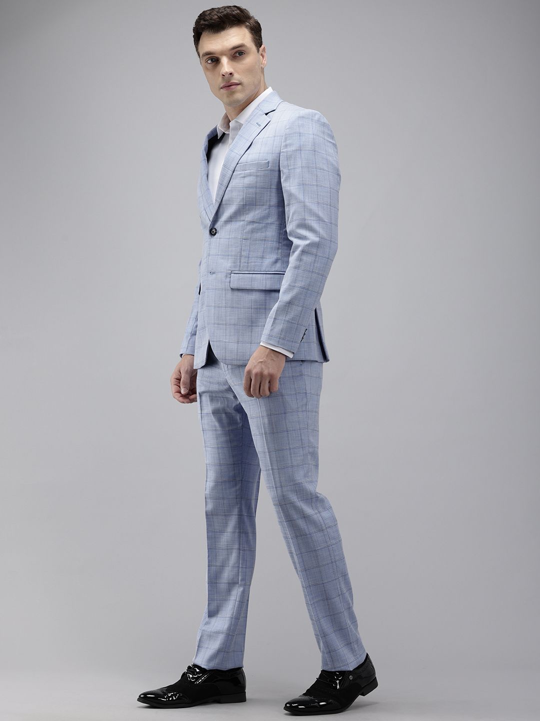 Park Avenue Super Slim Fit Checked Notched Lapel Single-Breasted Formal 2 Piece Suits