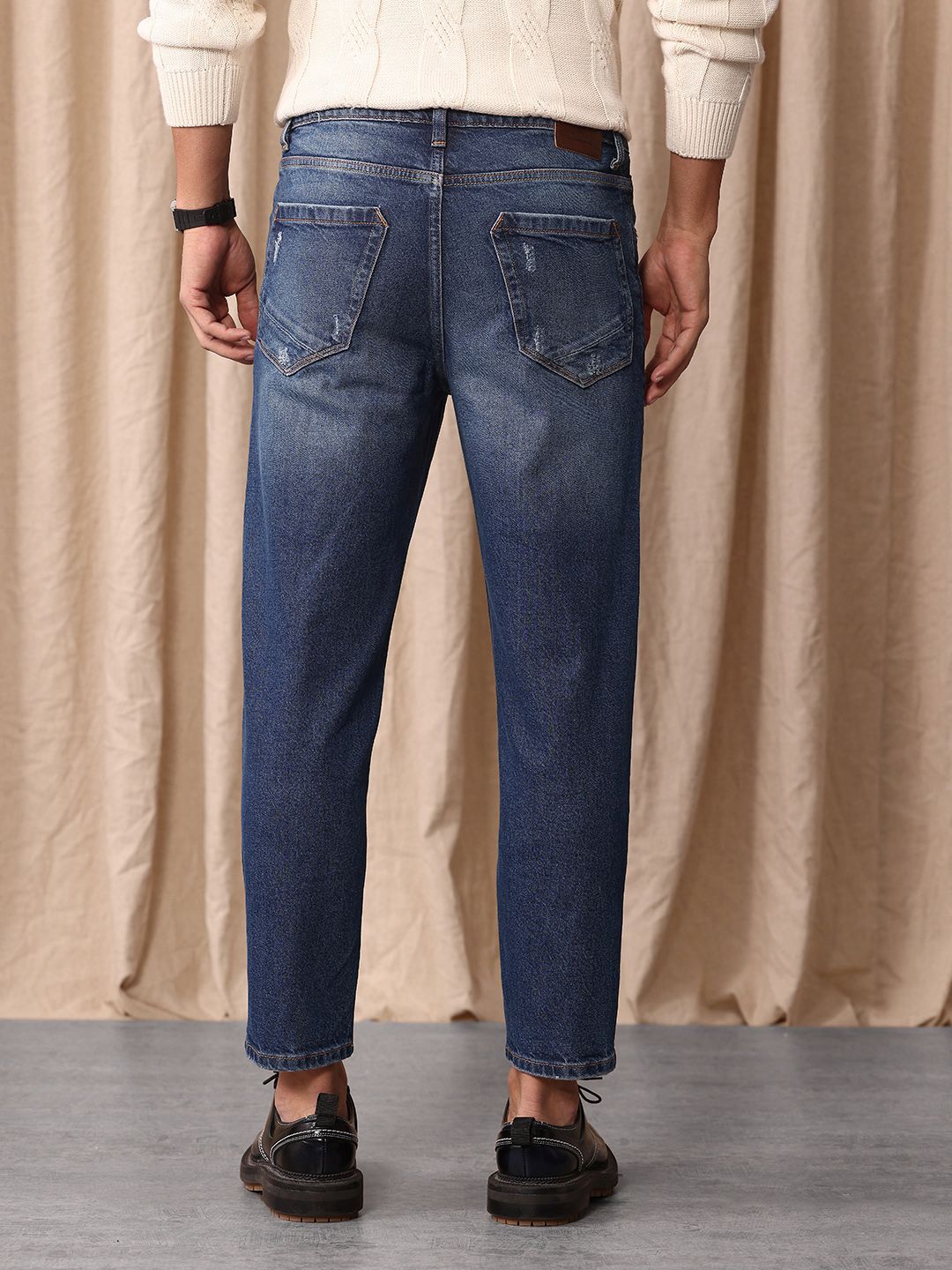 Mr Bowerbird Men Tapered Cropped Mildly Distressed Light Fade Stretchable Jeans