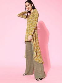 Berrylush Women Stylish Mustard Floral Asymmetrical Top