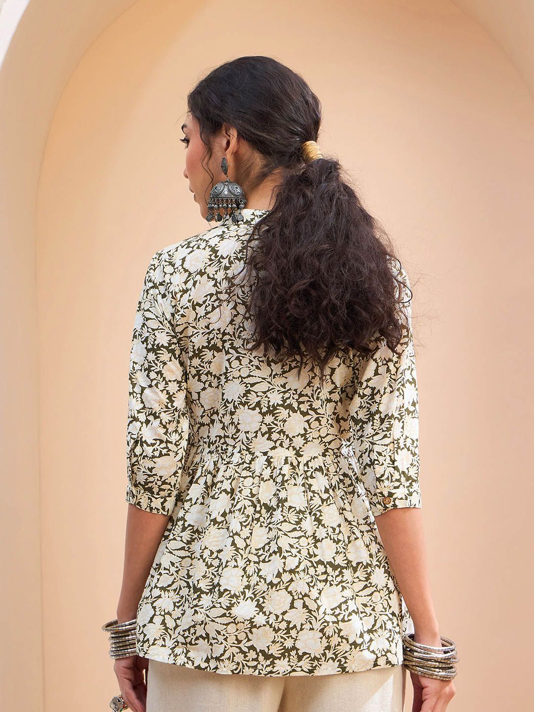 Shae by SASSAFRAS Floral Printed Pure Cotton Pleated Kurti