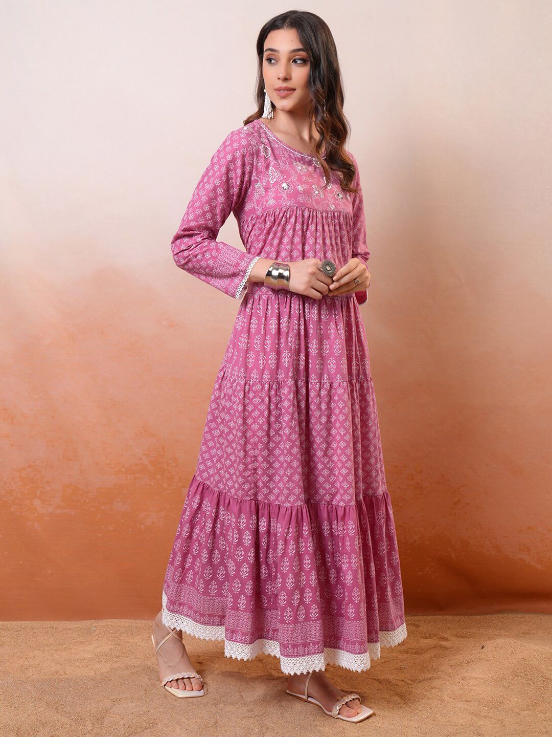 Vishudh Ethnic Motifs Print Maxi Midi Dress
