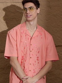 DENNISON Men Embroidery Oversized Cotton Casual Shirt