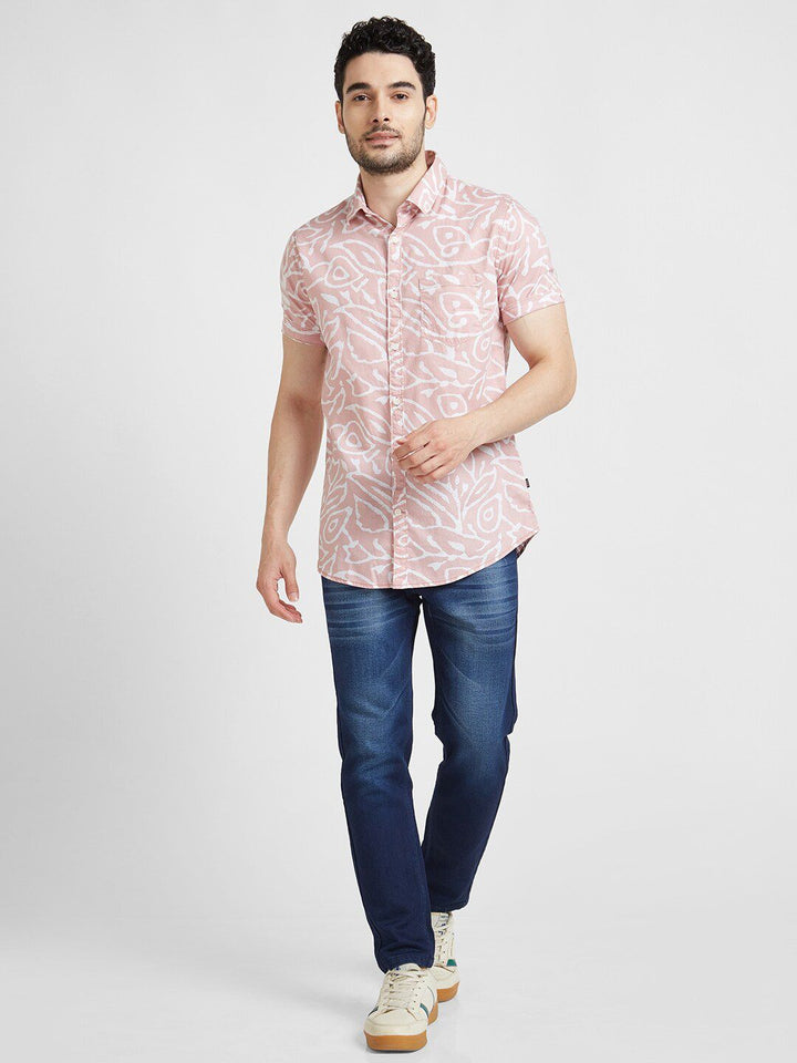 SPYKAR Classic Abstract Printed Spread Collar Opaque Cotton Casual Shirt