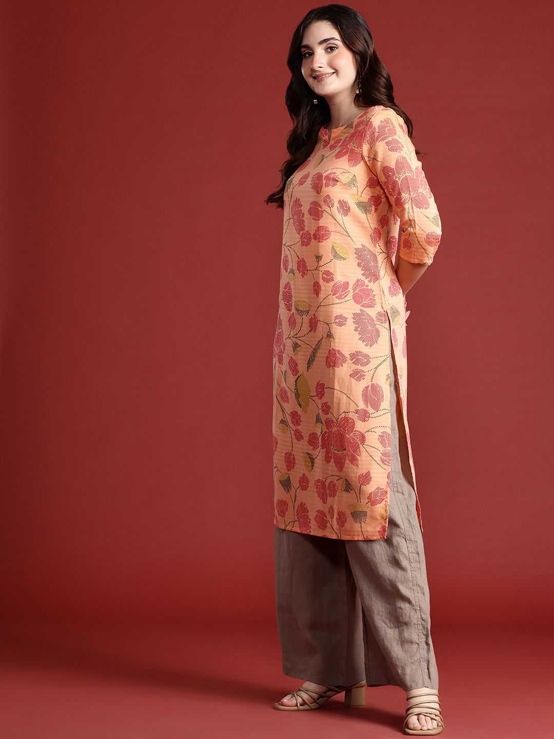 Anouk Floral Print Straight Kurta