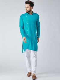 SOJANYA Men Turquoise Blue Solid Kurta Lurus