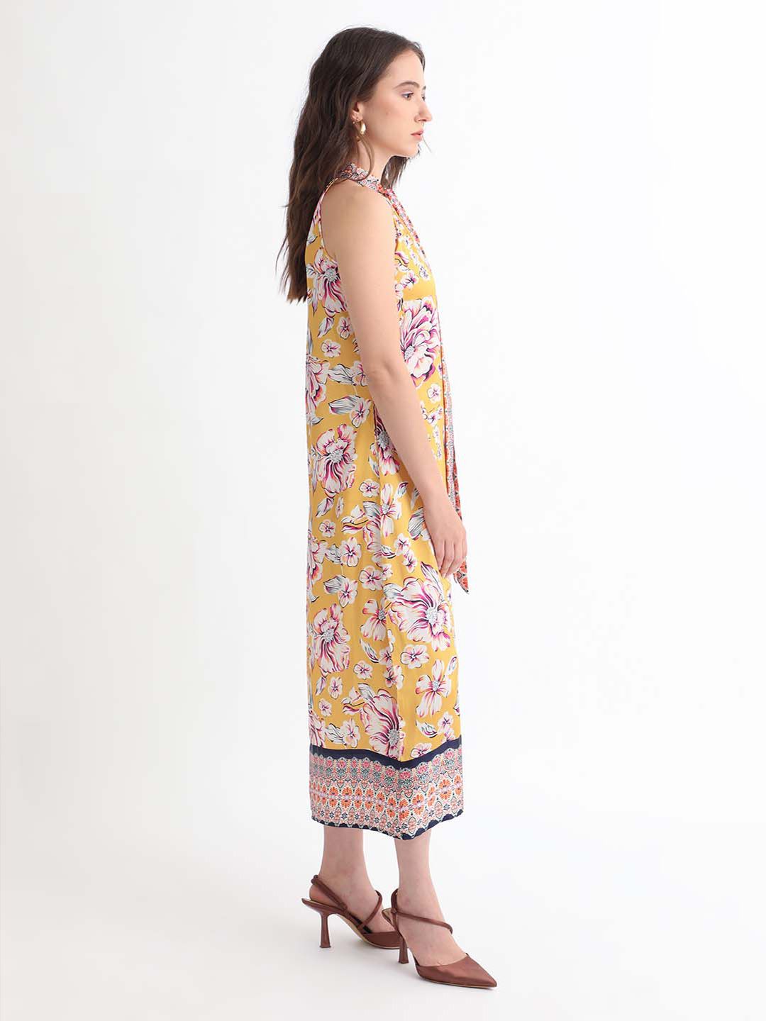 RAREISM Floral Print Tie Up A-Line Dress