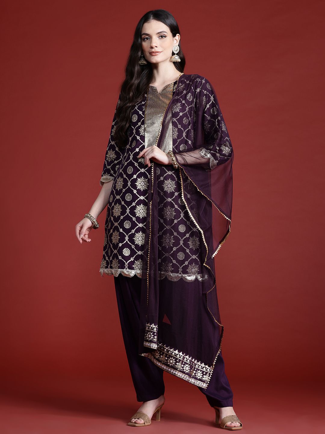 Anouk Ethnic Motifs Print Kurta with Salwar & Dupatta