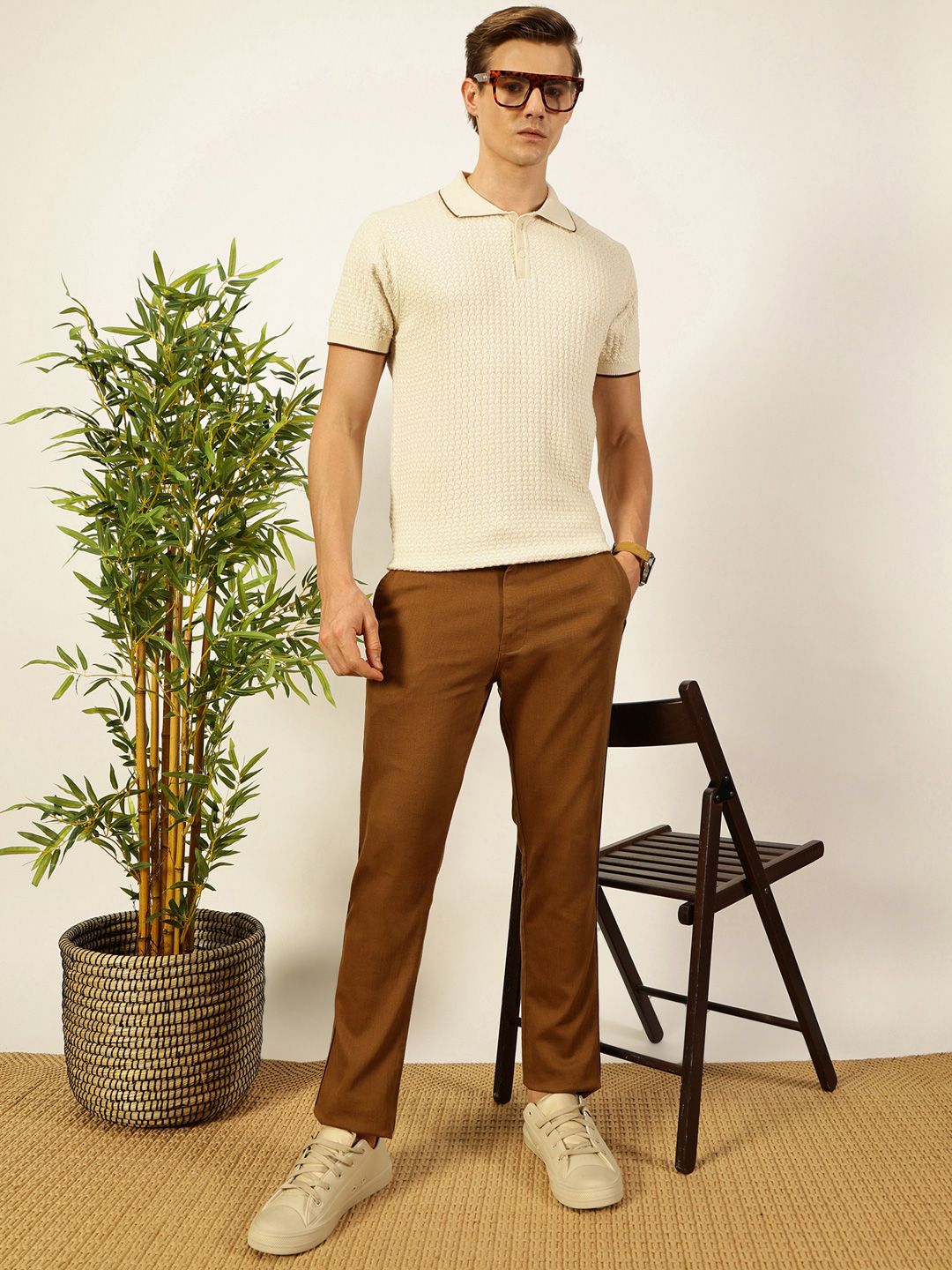 Thomas Scott Men Self Design Regular Fit Knitted Polo T-shirt