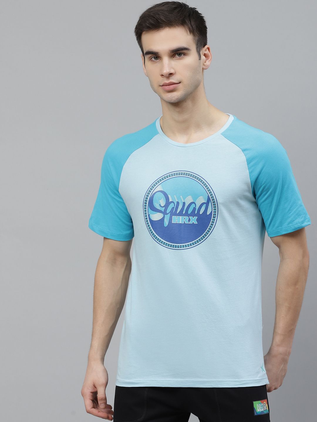 HRX By Hrithik Roshan Men Crystal Blue Cotton Printed Bio-Wash Lifestyle Pure Cotton T-shirt