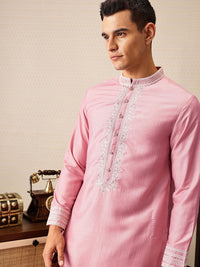 House of Pataudi Floral Yoke Design Sequinned Floral Jashn Kurta