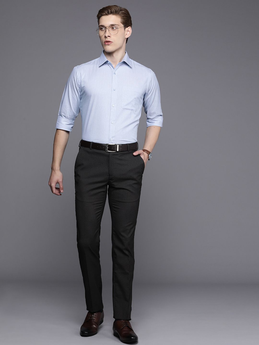 Raymond Men Self Design Mid-Rise Textured Slim Fit Formal Trousers