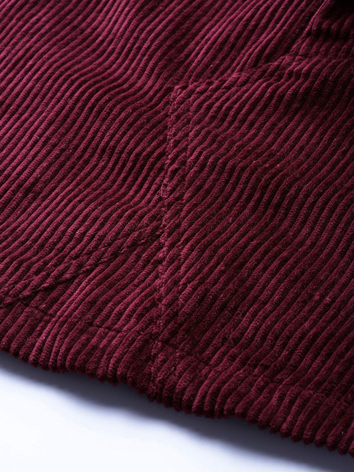 SASSAFRAS Burgundy Self-Striped Corduroy A-Line Mini Pure Cotton Skirt