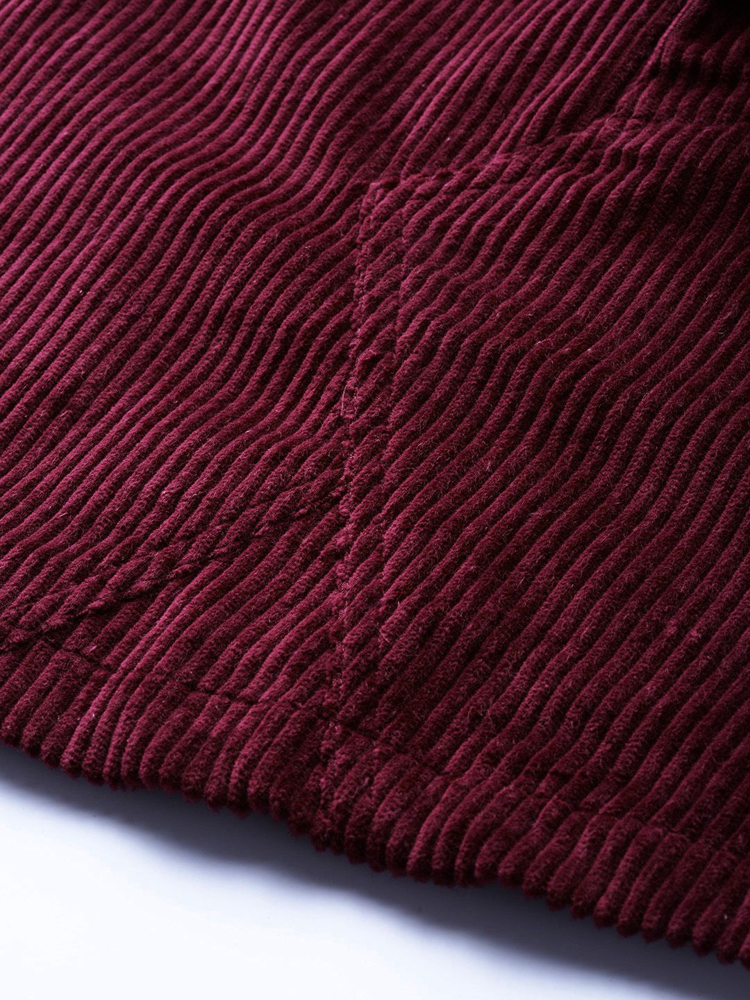 SASSAFRAS Burgundy Self-Striped Corduroy A-Line Mini Pure Cotton Skirt
