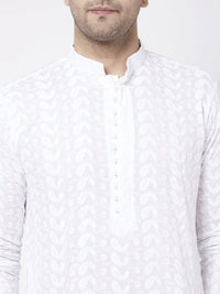 VASTRAMAY Men White Chikankari Pure Cotton Kurta with Churidar