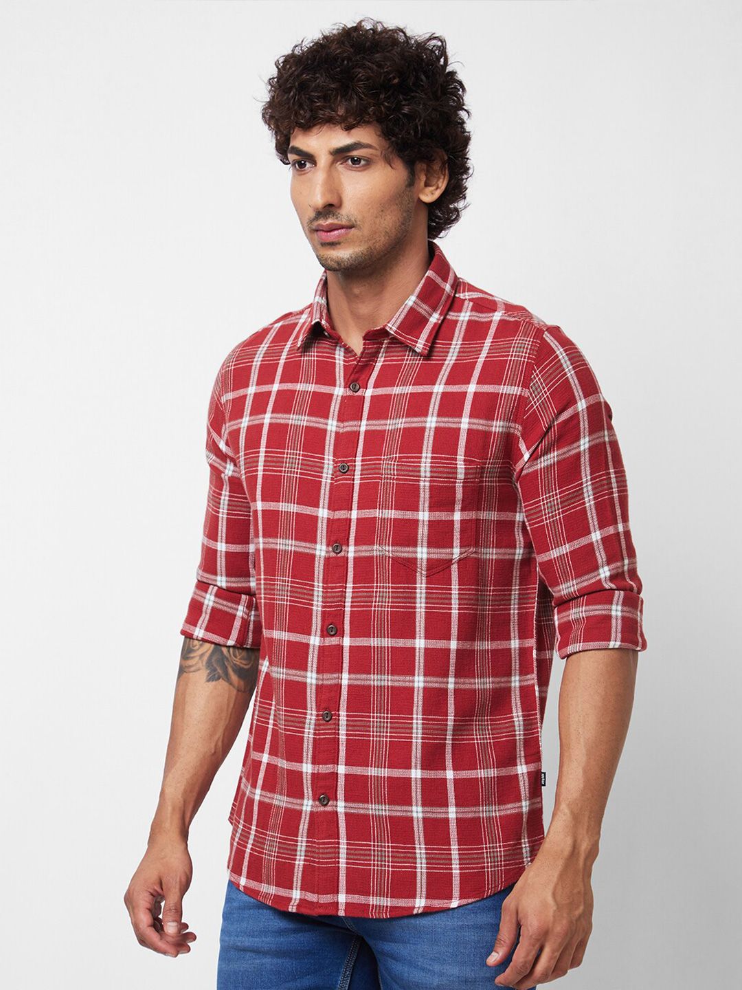 SPYKAR Men Tartan Checked Opaque Cotton Casual Shirt