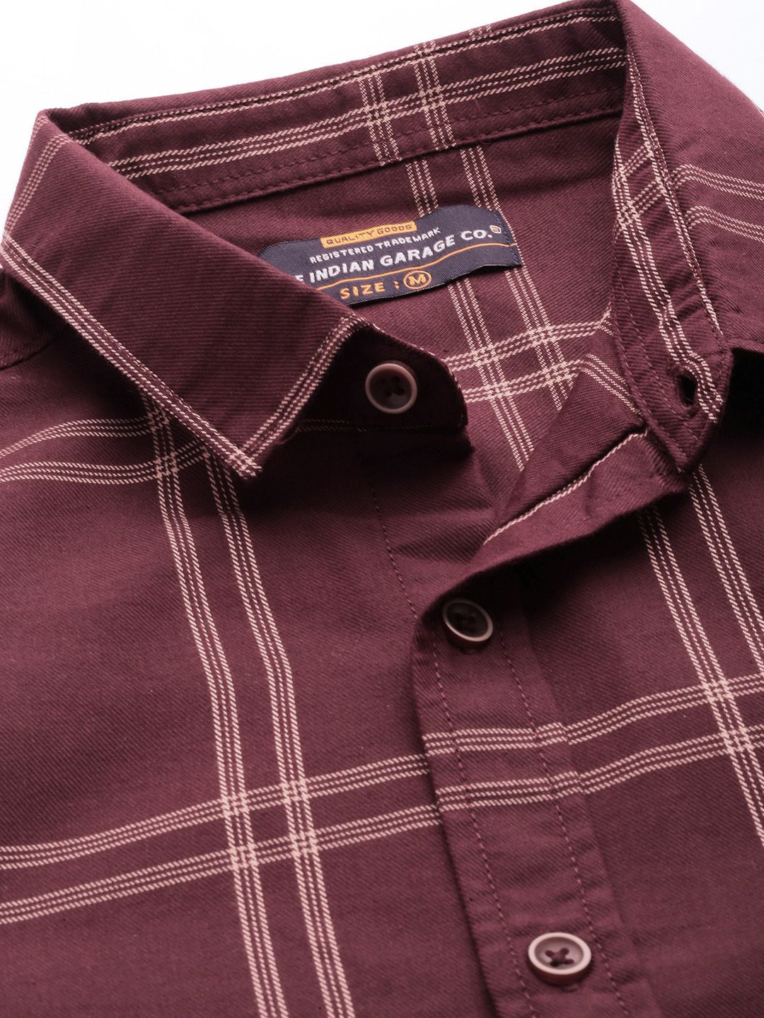 The Indian Garage Co Men Burgundy Checked Casual Shirt