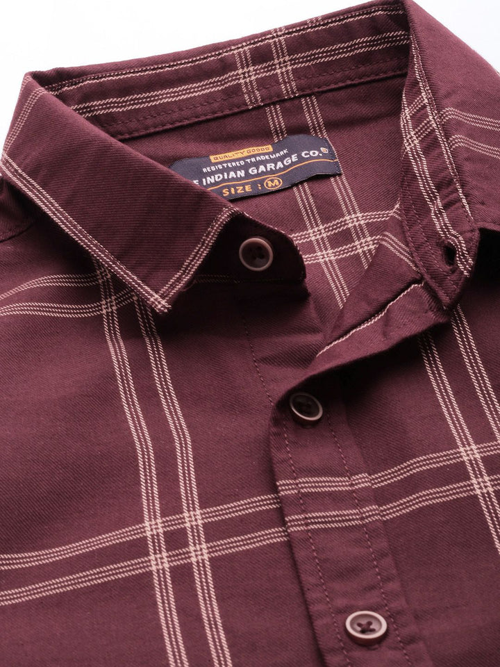The Indian Garage Co Men Burgundy Checked Casual Shirt