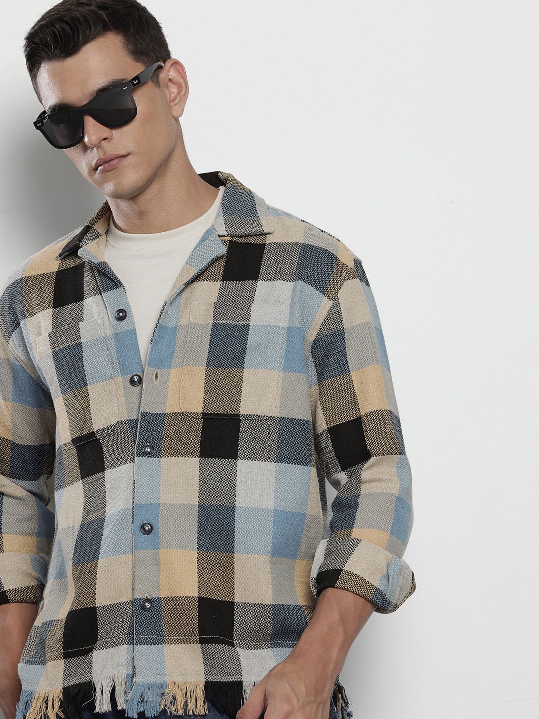 The Indian Garage Co Pure Cotton Checked & Textured Relaxed Fit Casual Shirt