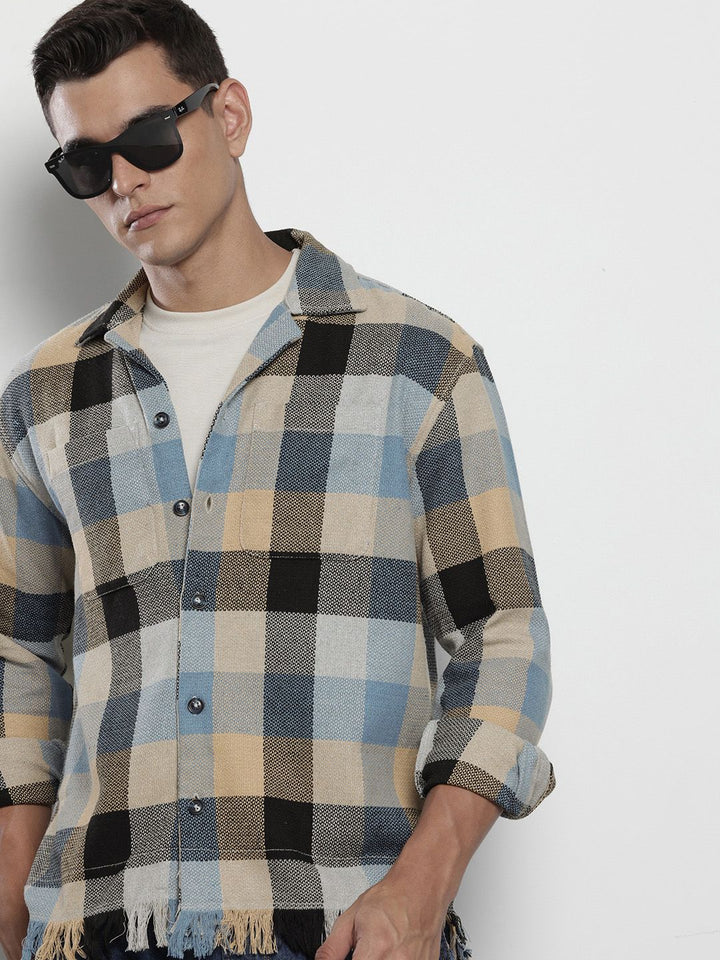 The Indian Garage Co Pure Cotton Checked & Textured Relaxed Fit Casual Shirt