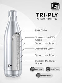 Pexpo Electro Silver-Toned ISI Certified Thermosteel 24 Hrs Flask Water Bottle 1000ml