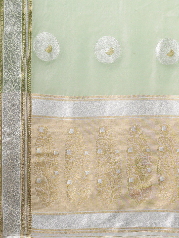Saree mall Green & Silver-Toned Woven Design Silk Blend Banarasi Sarees