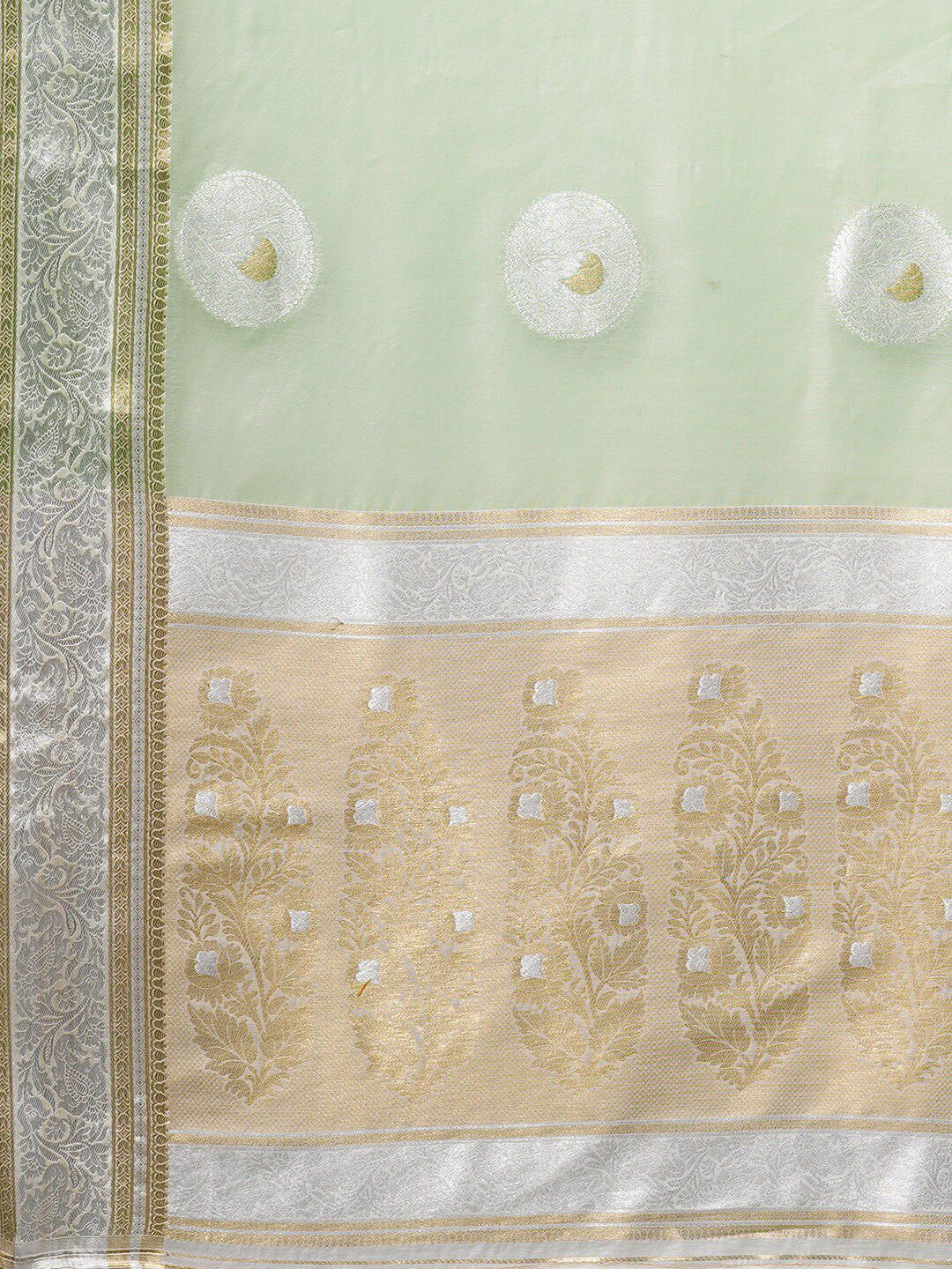 Saree mall Green & Silver-Toned Woven Design Silk Blend Banarasi Sarees