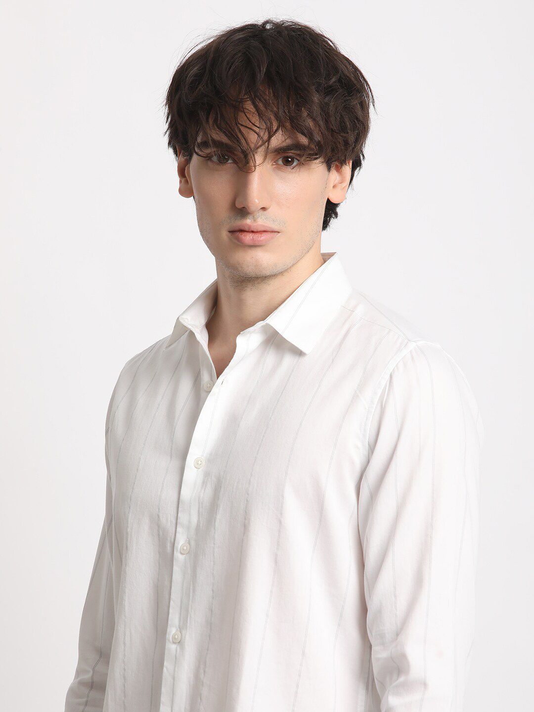 THE BEAR HOUSE Slim Fit Striped Spread Collar Cotton Shirt