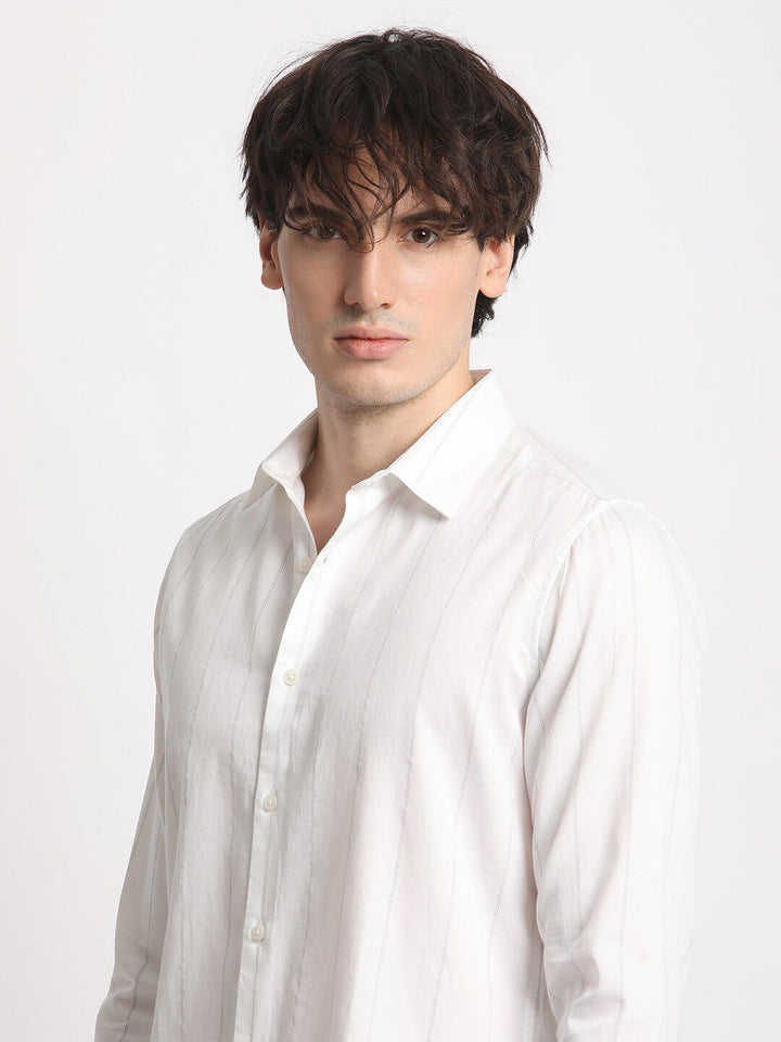 THE BEAR HOUSE Slim Fit Striped Spread Collar Cotton Shirt