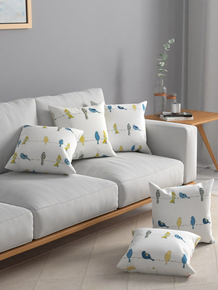 URBAN SPACE White & Blue 3 Pieces Quirky Printed Square Cushion Covers