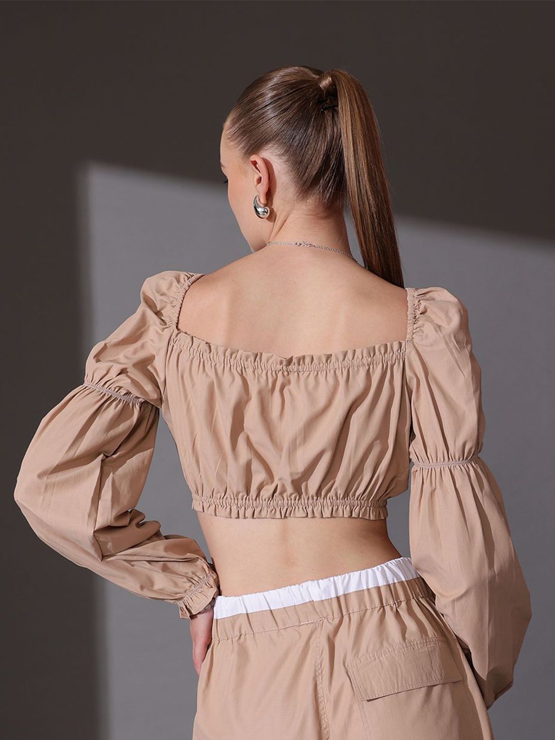STREET 9 Sweetheart Neck Puff Sleeves Print Cotton Top