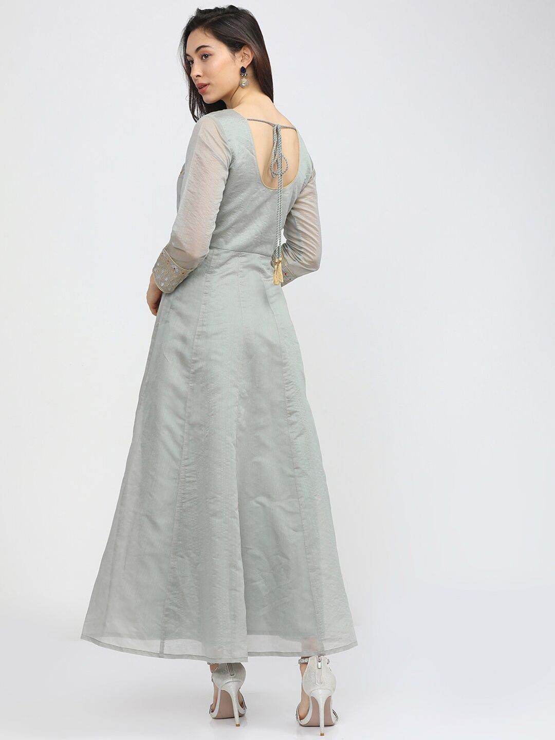 Vishudh Grey Floral Embroidered Ethnic Maxi Dress
