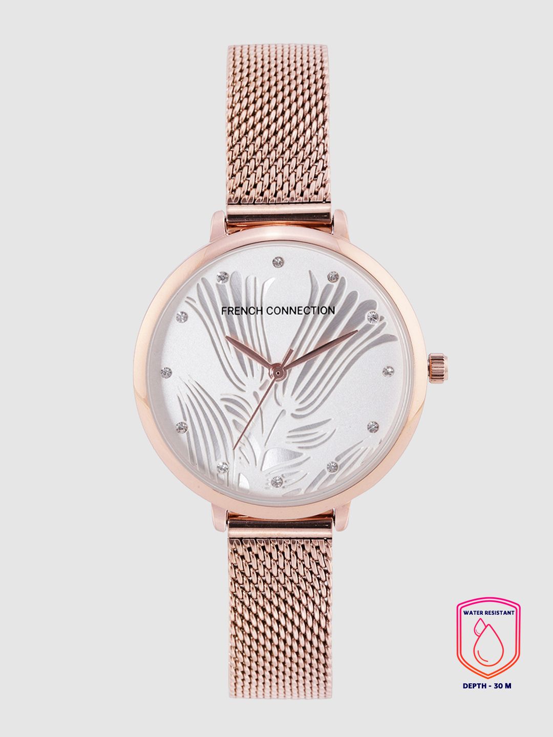 French Connection Women Silver-Toned Floral Textured Analogue Watch FCL0007A