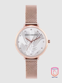 French Connection Women Silver-Toned Floral Textured Analogue Watch FCL0007A