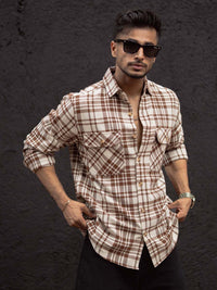 Powerlook Men Spread Collar Tartan Checked Cotton Casual Shirt