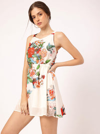DressBerry Radiant Rarity Floral Print Backless Mini A-line Dress With Cinched Waist