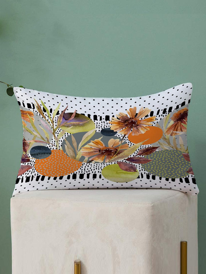 STITCHNEST Yellow & White Set of 2 Floral Rectangle Cushion Covers