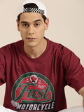 DILLINGER Men Maroon Typography Printed Pure Cotton Oversized T-shirt