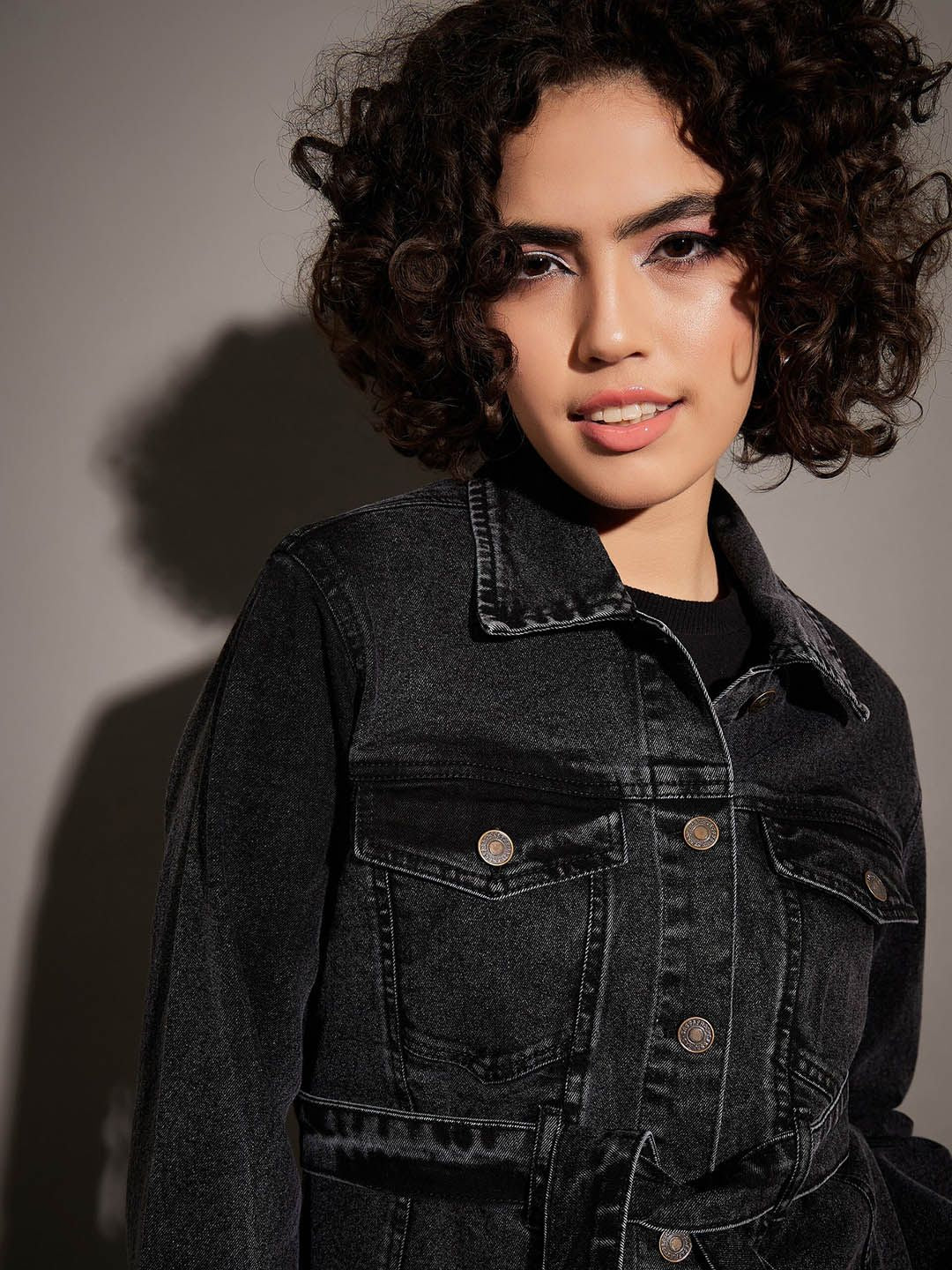 SASSAFRAS Black Washed Spread Collar Denim Jacket