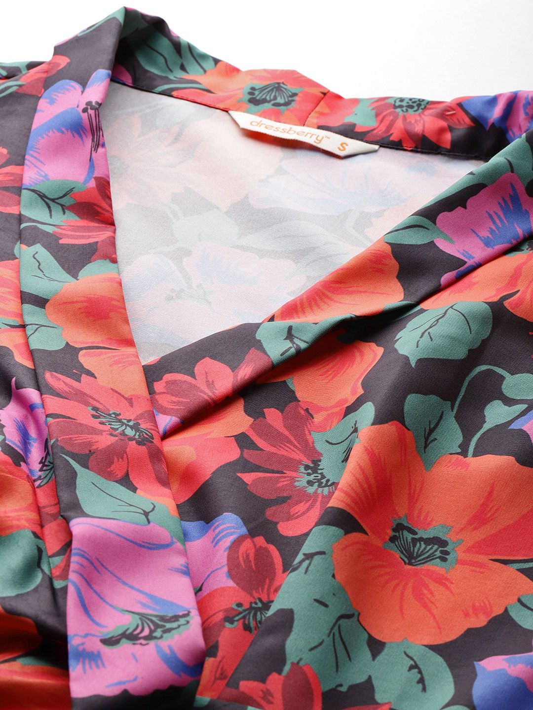 DressBerry Floral Print Midi Wrap Dress