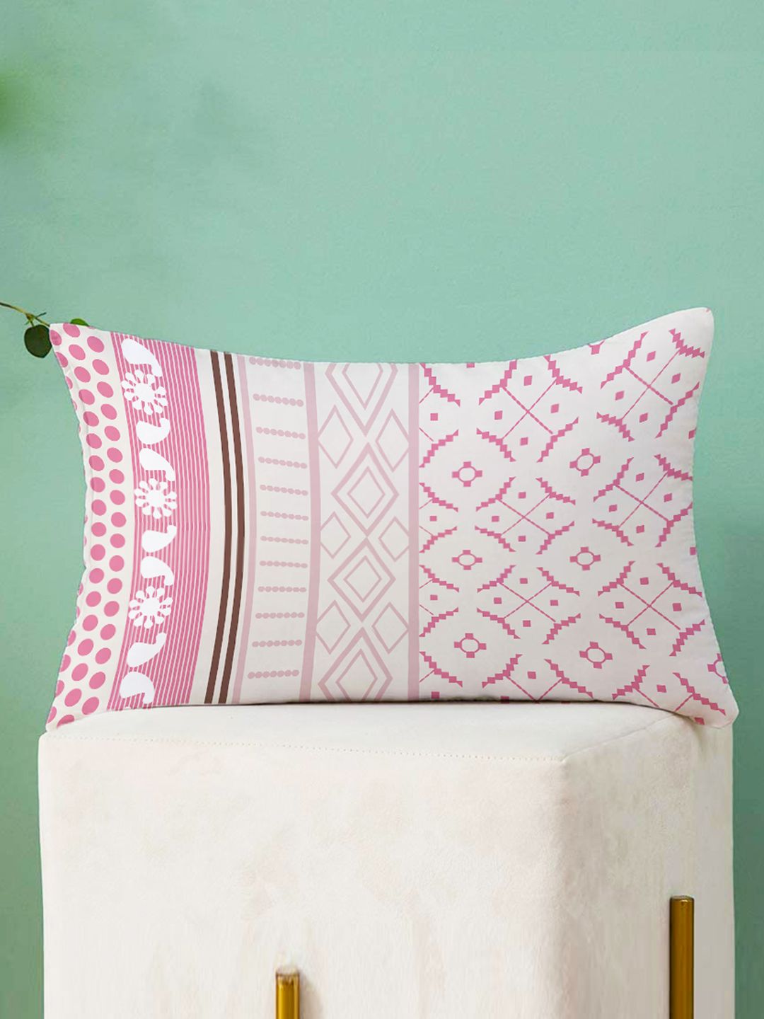 STITCHNEST Pink & Blue Set of 2 Geometric Rectangle Cushion Covers