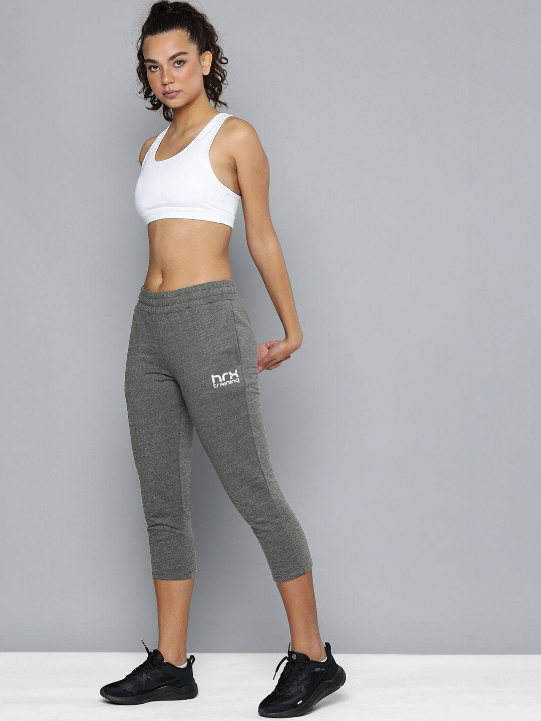 HRX By Hrithik Roshan Training Women Grey Anthra Melange Rapid-Dry Solid Track Pants
