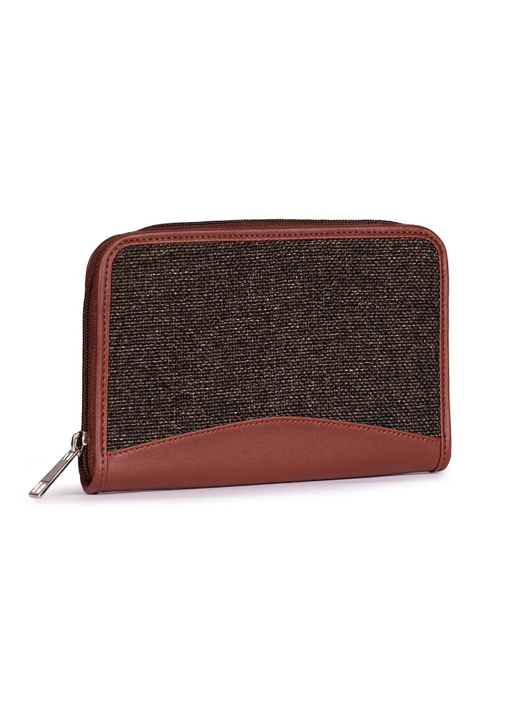 ZOUK Women Brown Solid Vegan Leather Zip Around Wallet